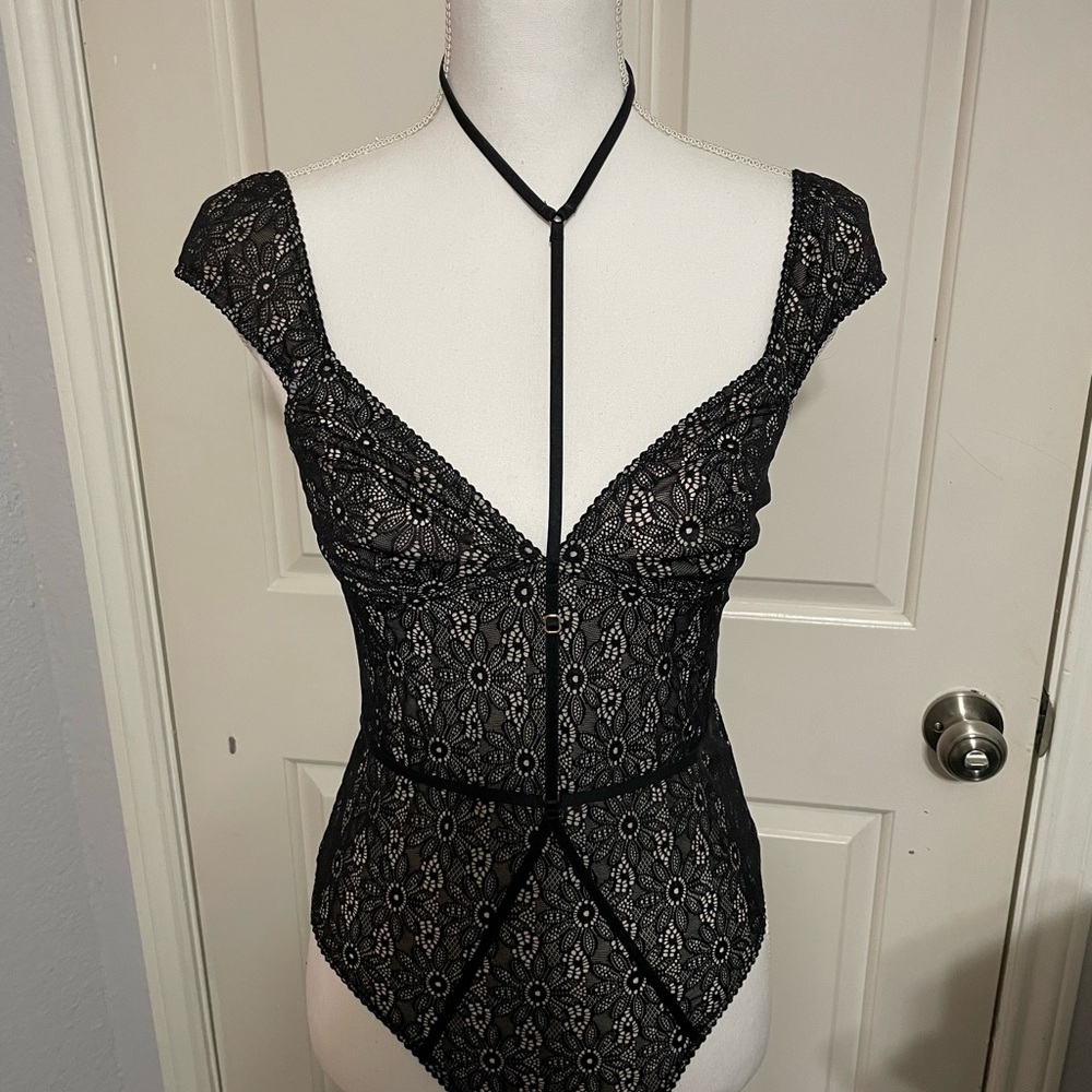 Victoria's Secret Black Cap Sleeve Bustier Bodysuit